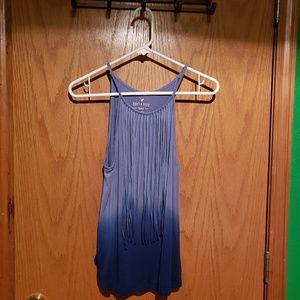 Blue ombre fringe tank top
